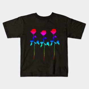 Triple Rainbow Rose Stem Design Kids T-Shirt